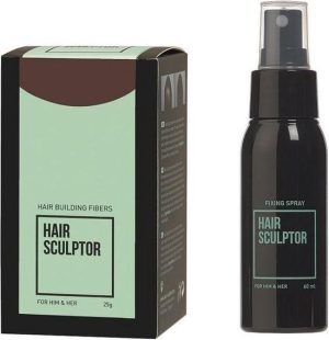 Hair Sculptor Hair Building Fibres Donker Bruin + Fixing Spray
